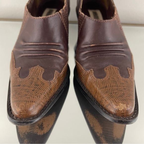 MATISSE Vintage Brown Leather Western Pointed Toe Slip On Heel Mule Ankle Boots - Picture 8 of 13